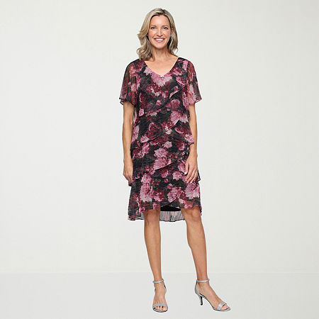 S. L. Fashions Womens Short Sleeve Floral Shift Dress In Multi