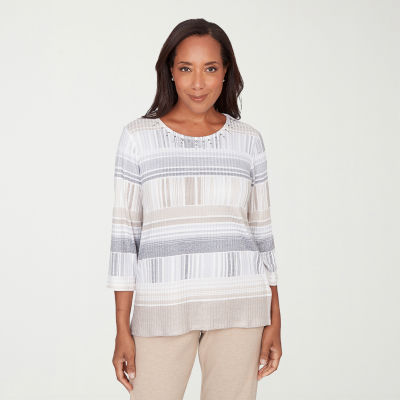 Alfred Dunner Comfort And Joy Womens Crew Neck 3/4 Sleeve T-Shirt