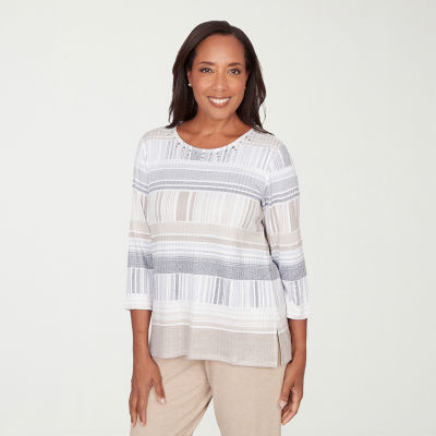 Alfred Dunner Comfort And Joy Womens Crew Neck 3/4 Sleeve T-Shirt