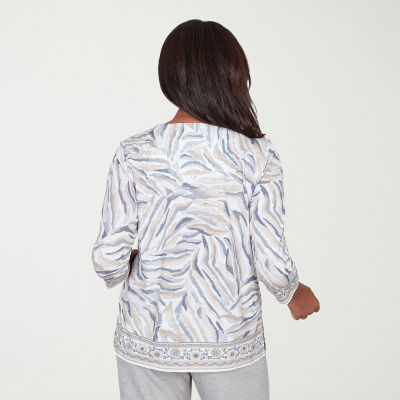 Alfred Dunner Comfort And Joy Womens Square Neck 3/4 Sleeve T-Shirt