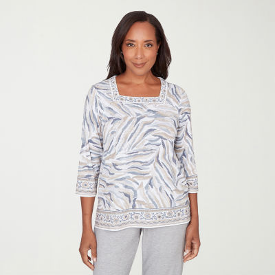 Alfred Dunner Comfort And Joy Womens Square Neck 3/4 Sleeve T-Shirt