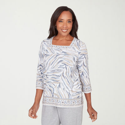 Alfred Dunner Comfort And Joy Womens Square Neck 3/4 Sleeve T-Shirt