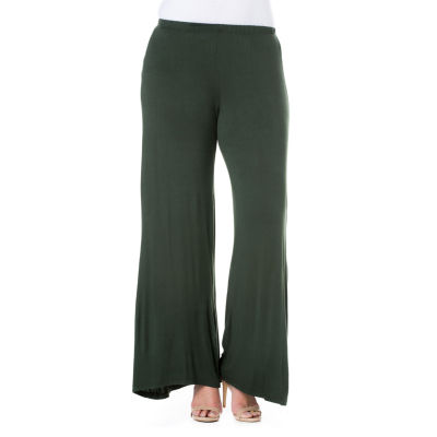 24/7 Comfort Apparel Comfortable Palazzo Pants - Plus, Color: Dk Green ...