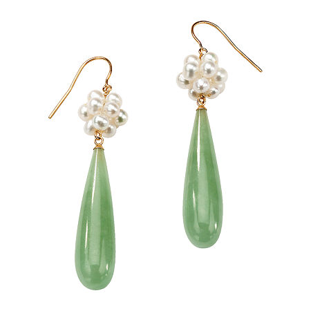 Genuine Green Jade 10K Gold Drop Earrings, One Size