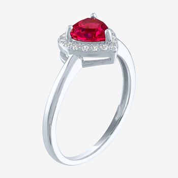 Limited Time Special! Lab Created Ruby and White Sapphire Heart Ring in Sterling Silver