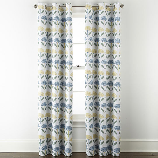 Home Expressions Allister Print Fan Floral Energy Saving 100% Blackout Grommet Top Single Curtain Panel