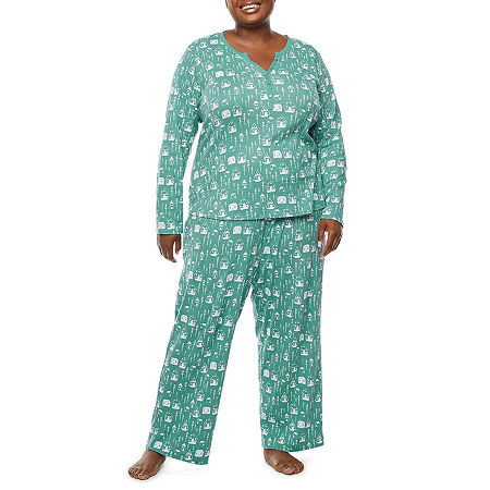  North Pole Trading Co. Nordic Village Womens Long Sleeve 2-pc. Pant Pajama Set