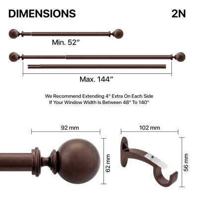 Deco Window 2-Pack Basics Ball 1 IN Curtain Rod