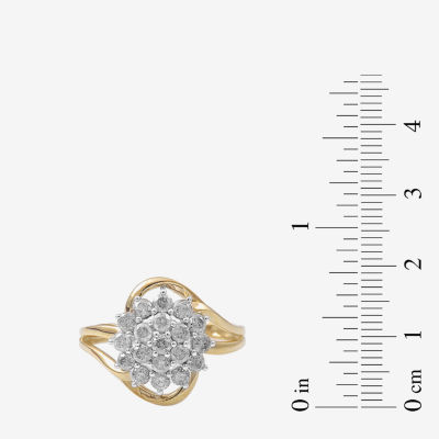 Womens 1 CT. T.W. Natural White Diamond 10K Gold Cluster Cocktail Ring