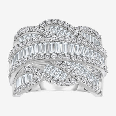 (I / I1) Womens 3 CT. T.W. Lab Grown White Diamond 10K White Gold Crossover Cocktail Ring
