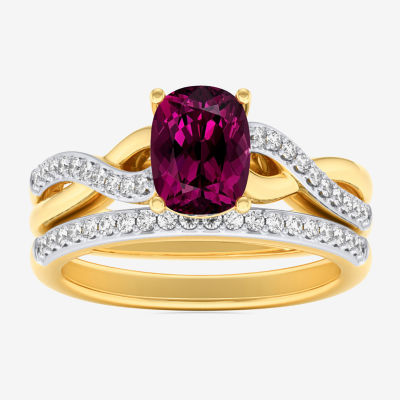 Modern Bride Gemstone Womens 1/3 CT. T.W. Genuine Blue Aquamarine 10K Gold Cushion Side Stone Crossover Bridal Set