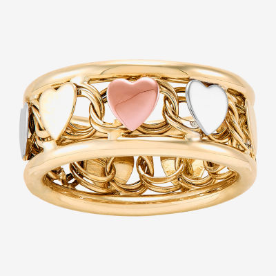 Womens 8.5MM 10K Tri-Color Gold Heart Round Band