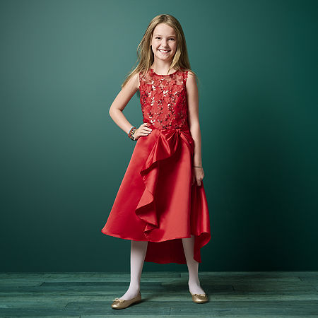 Rare Editions Big Girls Embellished Sleeveless Fit + Flare Dress, 8, Red