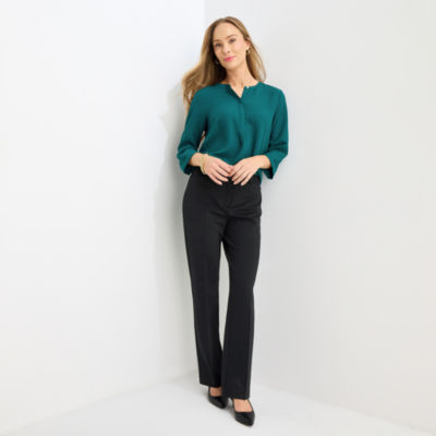 Liz Claiborne Womens Split Crew Neck 3/4 Sleeve Blouse