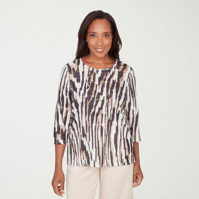 Alfred Dunner Seville Womens Crew Neck 3/4 Sleeve T-Shirt