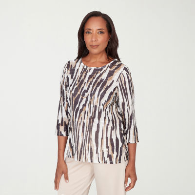 Alfred Dunner Seville Womens Crew Neck 3/4 Sleeve T-Shirt