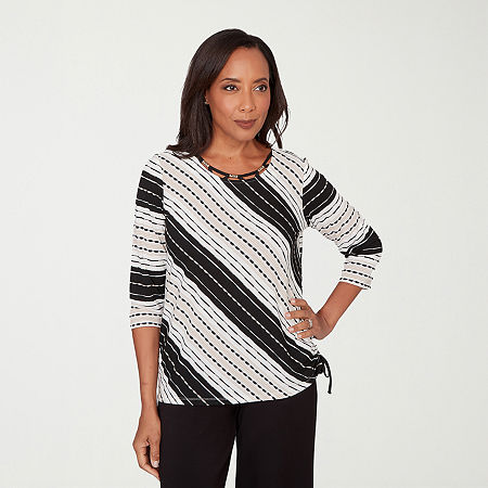 Alfred Dunner Seville Womens Crew Neck 3/4 Sleeve T-shirt In Multi