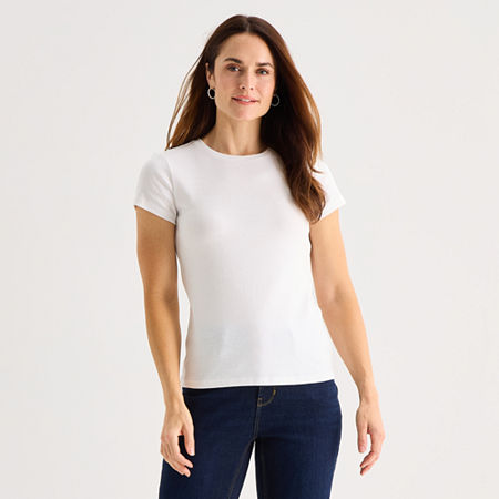 Liz Claiborne Womens Crew Neck Short Sleeve T-Shirt, X-large, White