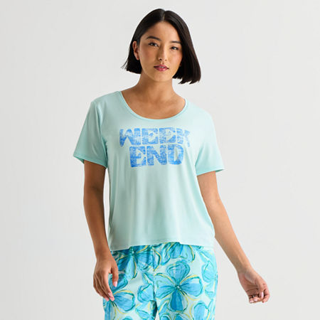 Sleep Chic Womens Crew Neck Short Sleeve Pajama Top