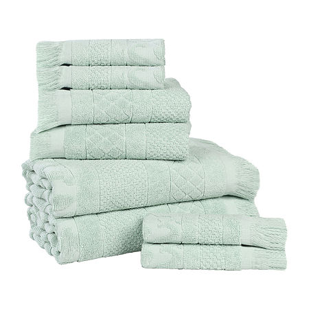 Superior Rolla Collection | 100% Cotton 8-pc. Quick Dry Geometric Bath Towel Set In Green