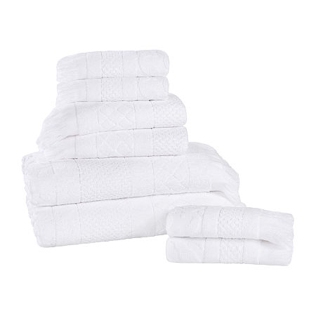 Superior Rolla Collection | 100% Cotton 8-pc. Quick Dry Geometric Bath Towel Set In White
