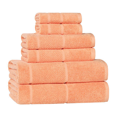 Superior Mile Smart Twist Cotton Medium Weight Solid Broad Border 6pc Towel  Set In Orange