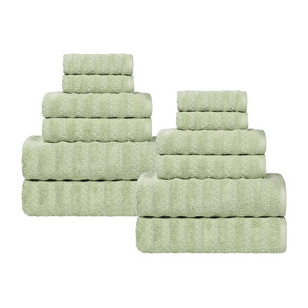 Superior Zuma Collection | 100% Cotton 12-pc. Quick Dry Solid Bath Towel Set In Green