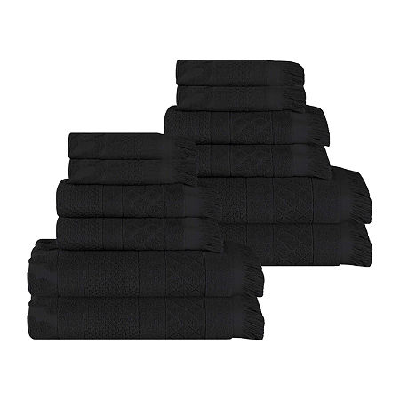Superior Rolla Collection | 100% Cotton 12-pc. Quick Dry Solid Bath Towel Set In Black