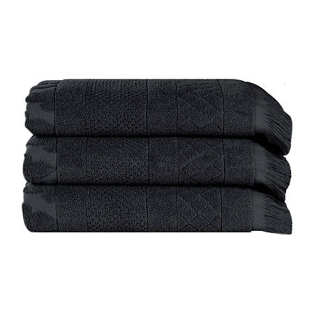 Superior Rolla Collection | 100% Cotton 3-pc. Quick Dry Geometric Bath Towel In Black