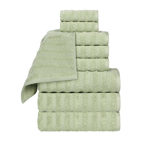 Superior Zuma Collection | 100% Cotton 9-pc. Quick Dry Solid Bath Towel Set In Green