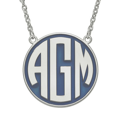 Personalized Sterling Silver 25mm Enamel Circle Monogram Necklace