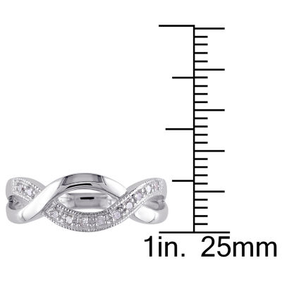 Womens 2mm 1/10 CT.T.W. Natural Diamond Sterling SIlver Round Crossover Ring