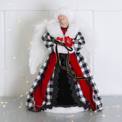 Glitzhome Black & White Plaid Angel Christmas Tree Topper