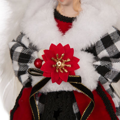 Glitzhome Black & White Plaid Angel Christmas Tree Topper