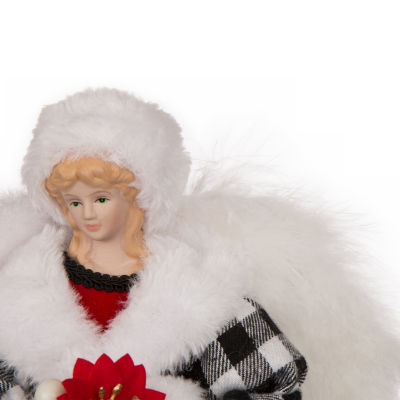 Glitzhome Black & White Plaid Angel Christmas Tree Topper