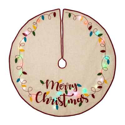 Glitzhome Led Embroidered Linen Merry Christmas Tree Skirt