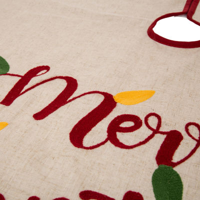 Glitzhome Led Embroidered Linen Merry Christmas Tree Skirt