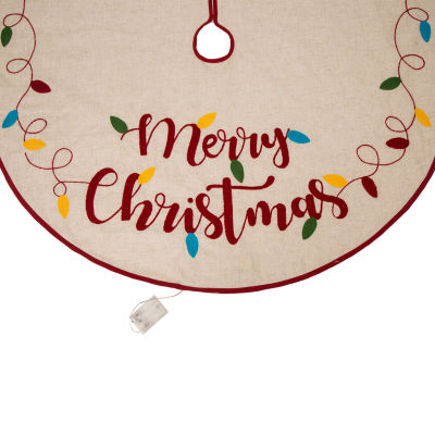 Glitzhome Led Embroidered Linen Merry Christmas Tree Skirt