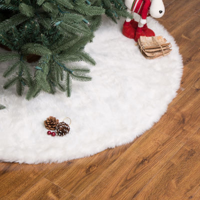 Glitzhome White Plush Tree Skirt