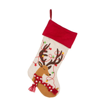 Glitzhome Led Embroidered Linen Reindeer Christmas Stocking