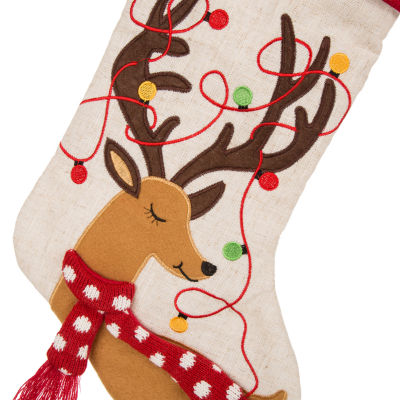 Glitzhome Led Embroidered Linen Reindeer Christmas Stocking