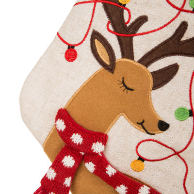 Glitzhome Led Embroidered Linen Reindeer Christmas Stocking