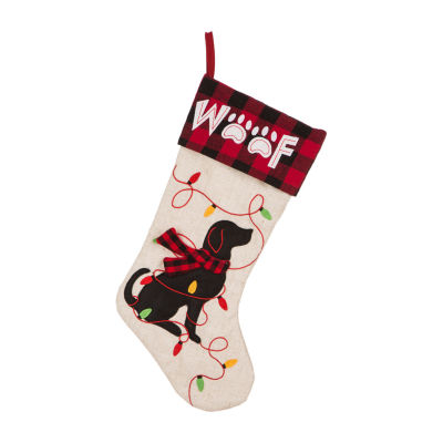 Glitzhome Led Embroidered Linen Dog Christmas Stocking