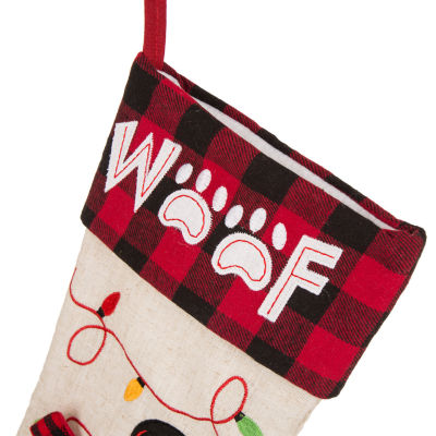 Glitzhome Led Embroidered Linen Dog Christmas Stocking