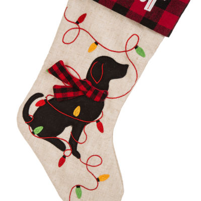 Glitzhome Led Embroidered Linen Dog Christmas Stocking