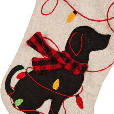 Glitzhome Led Embroidered Linen Dog Christmas Stocking