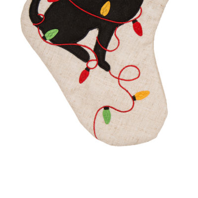 Glitzhome Led Embroidered Linen Dog Christmas Stocking