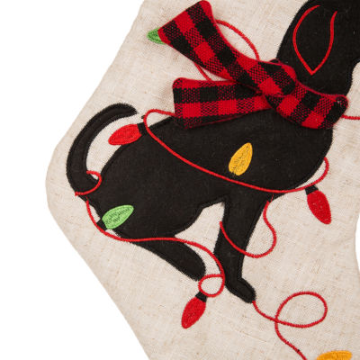 Glitzhome Led Embroidered Linen Dog Christmas Stocking