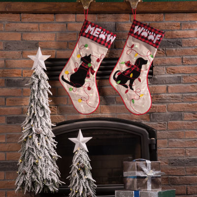 Glitzhome Led Embroidered Linen Dog Christmas Stocking