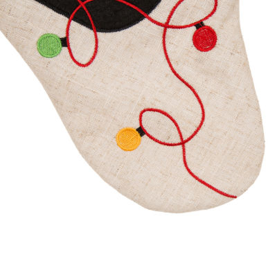 Glitzhome Led Embroidered Linen Cat Christmas Stocking